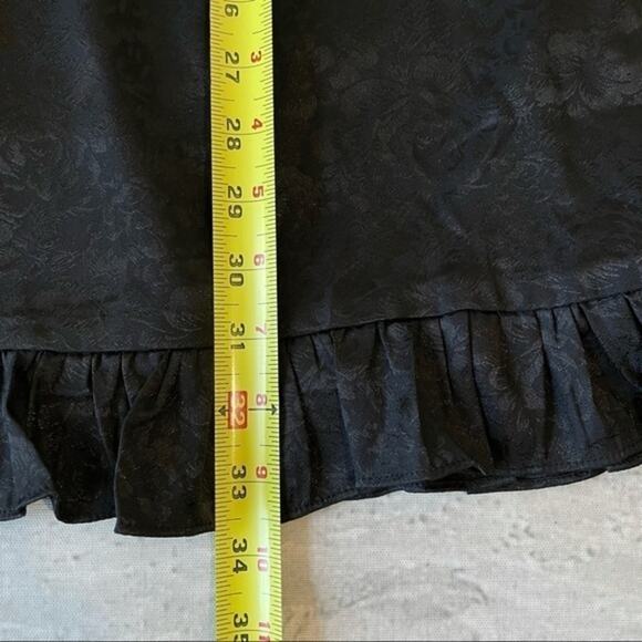 Lulus Black Short Dress Medium Pockets Ruffle Embossed Roses - Picture 5 of 12